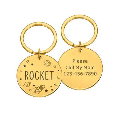 Anti-Lost Pet Dog Name Tag, Engraved Address Tag for Dogs, Kittens and Puppies, Customizable Cat Collar ID Tag, Gold, 30 mm