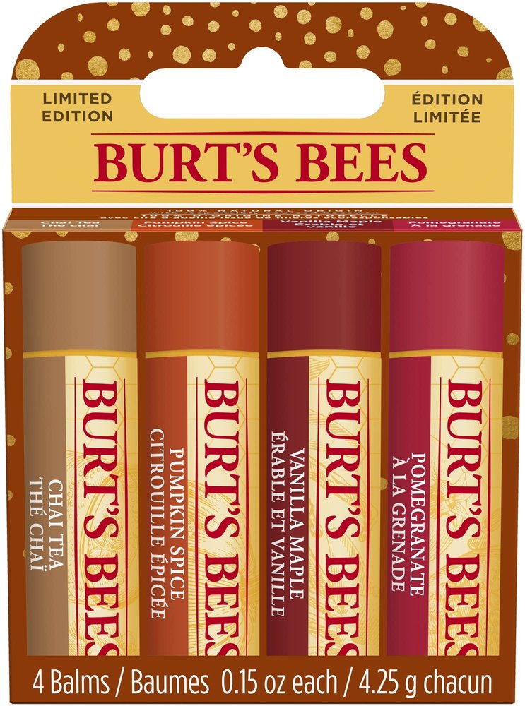 Burt's Bees Gift Set | Lip Balm Set with Beeswax and Vitamin E | 100% Natural Origin | Chai Tea, Pumpkin Spice, Vanilla Maple, Pomegranate | 4 x 4.25 g
