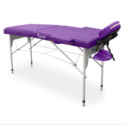 QUIRUMED Easy Folding Aluminum Massage Table, 186 x 66 cm, Violet, Synthetic Leather, Portable, Adjustable Height, Up to 140 kg