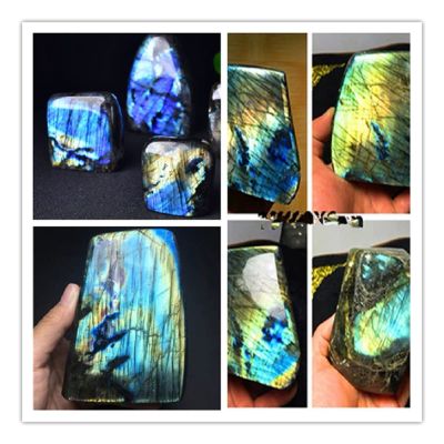 Kigauru Natural Rough Quartz Labradorite Moonstone Crystal Gemstone Ornament, Polished High-Frequency Healing Energy Feng Shui Decor (Color: 1.1–1.3 kg)