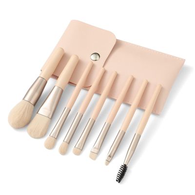 Liasun Travel Makeup Brush Set, Mini Premium Synthetic Fiber Brushes with Storage Bag, Beige/Pink