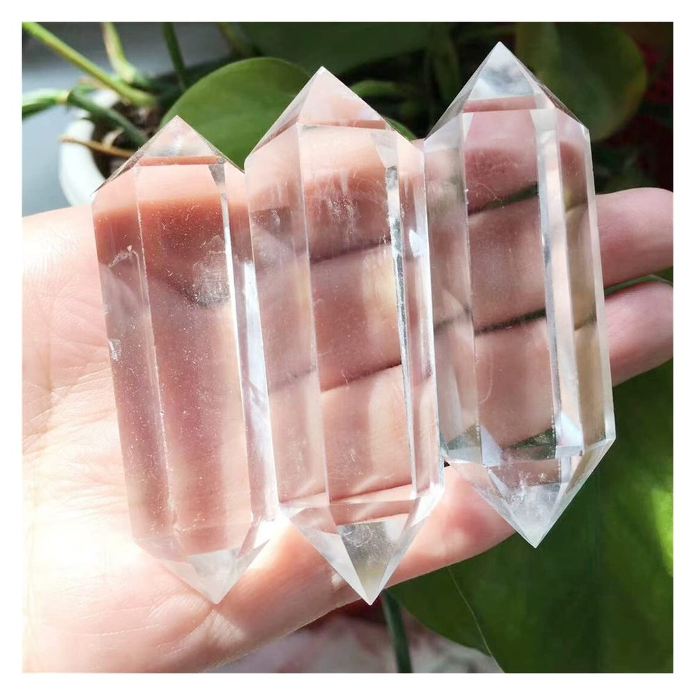 Kigauru Rough Natural Crystal, 3-Piece Set, Natural White Quartz Clear Crystal Obelisk, Hexagonal Double-Terminated Reiki Healing Wand, Polished Stone, 7–8 cm