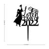 2022 Graduation Cake Topper, Customized Boy/Girl Silhouette, Black Acrylic, 15.2 cm view 2