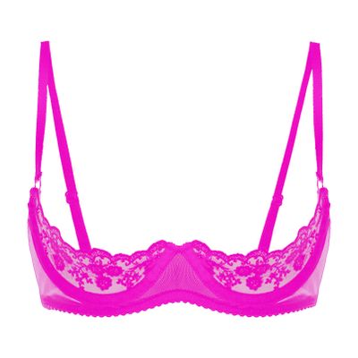 inhzoy Women's Lace Ouvert Underwire Bra, Open Bustier Push-Up Lingerie, Rose_B 5XL