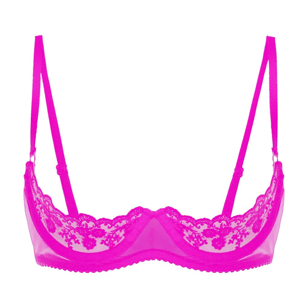 inhzoy Women's Lace Ouvert Underwire Bra, Open Bustier Push-Up Lingerie, Rose_B 5XL
