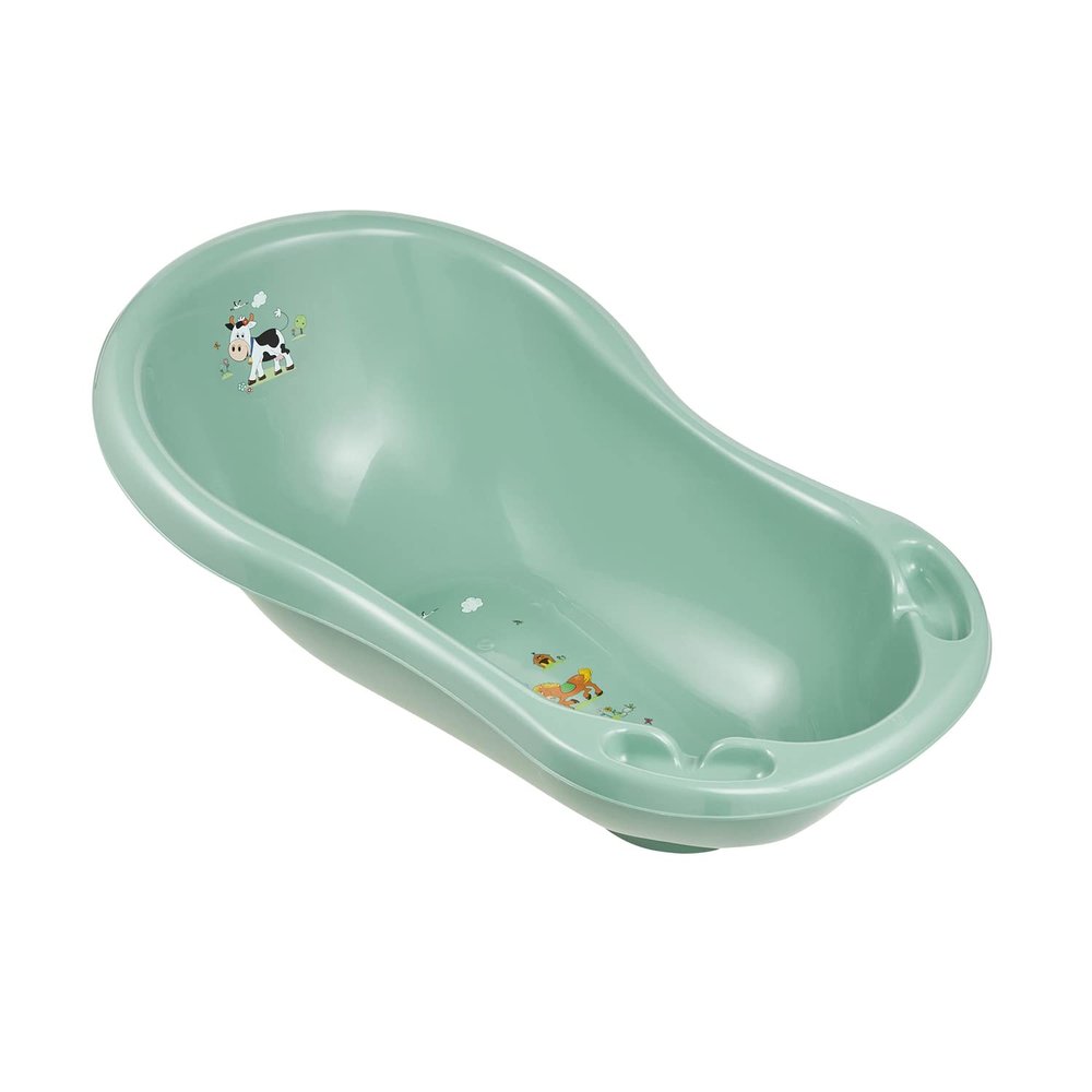 keeeper Funny Farm Ergonomic Baby Bathtub with Plug, 0–12 Months, 84 cm, Maria, Nordic Green