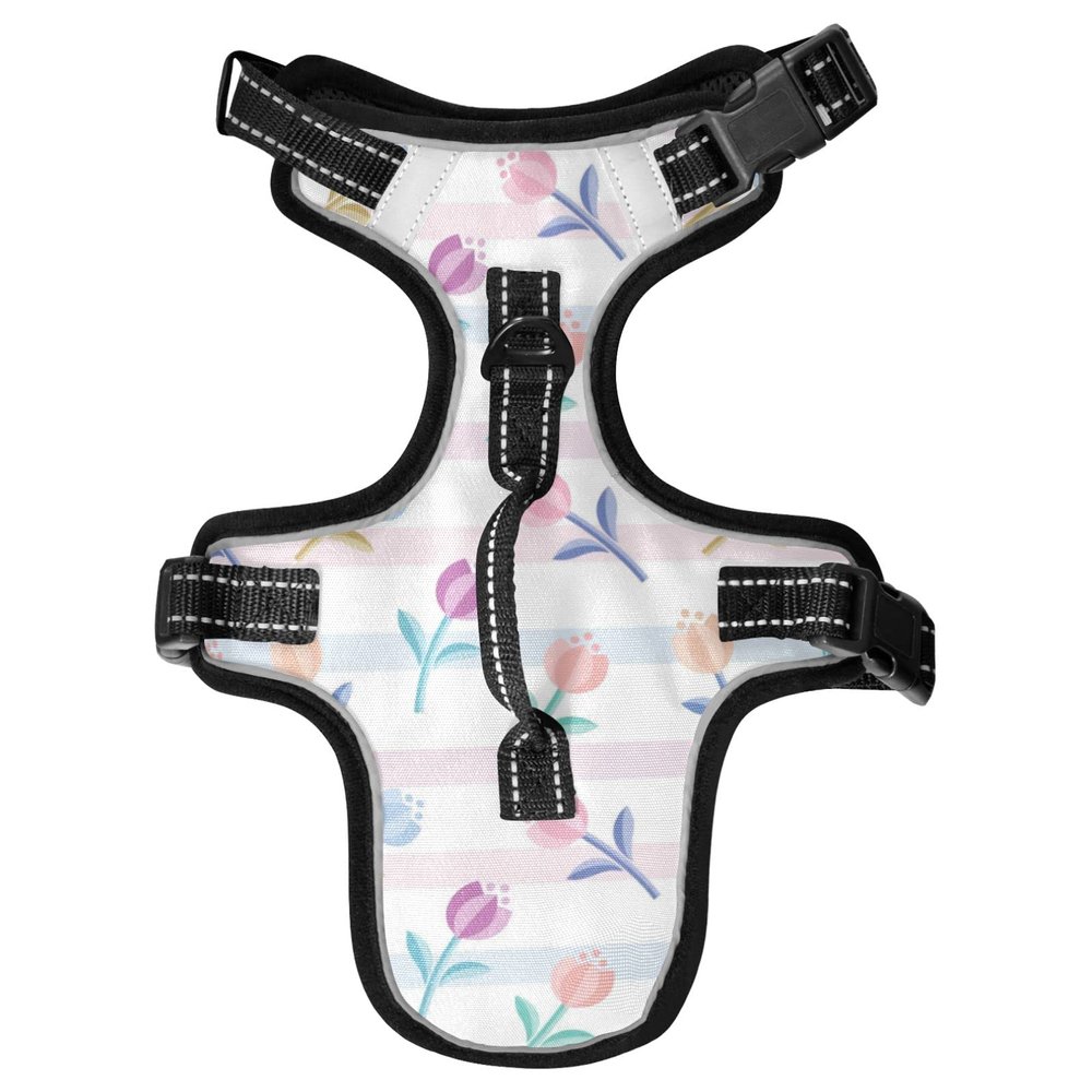 Naanle Cartoon Tulip Flower Dog Harness with Leash, No-Pull, Soft Padded Reflective Mesh Vest