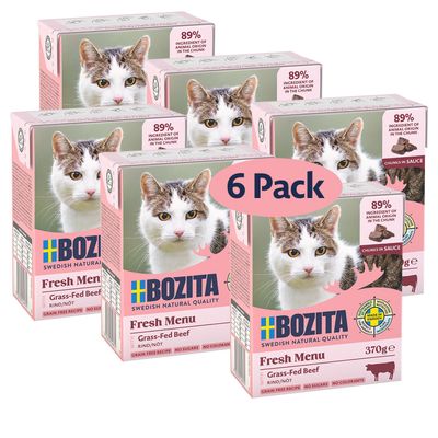 Bozita Tetra Morsels in Sauce with Beef, 6 x 370 g, Grain- and Sugar-Free Premium Cat Food