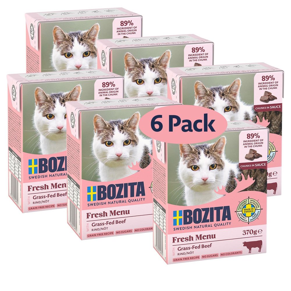 Bozita Tetra Morsels in Sauce with Beef, 6 x 370 g, Grain- and Sugar-Free Premium Cat Food