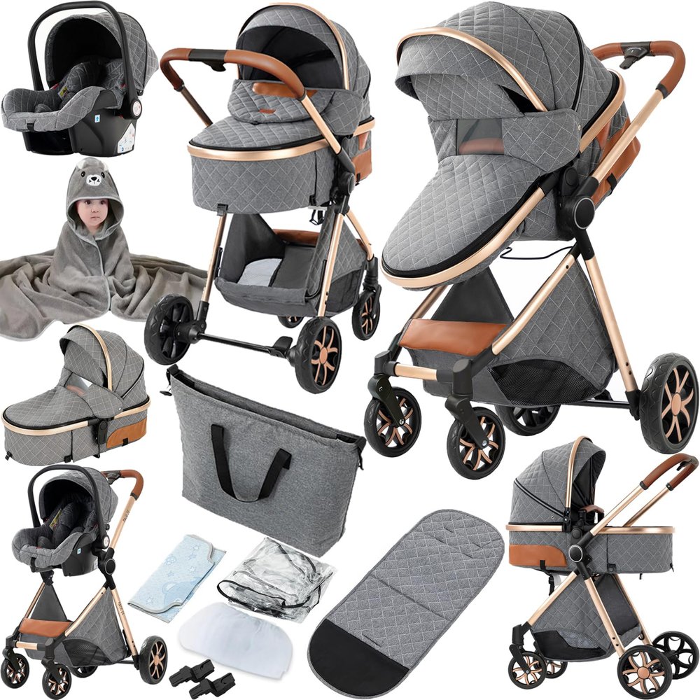 Prokoke 3-in-1 Baby Stroller, Reversible Two-Way Seat, Aluminum Alloy Frame, One-Click Fold, Newborn to Toddler (225 Grey)