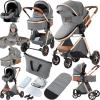 Prokoke 3-in-1 Baby Stroller, Reversible Two-Way Seat, Aluminum Alloy Frame, One-Click Fold, Newborn to Toddler (225 Grey) view 1