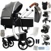 Prokoke PU Leather 3-in-1 Stroller Travel System, One-Click Foldable, Reversible Two-Way Push, Aluminum Alloy Frame, Grey 518 view 1