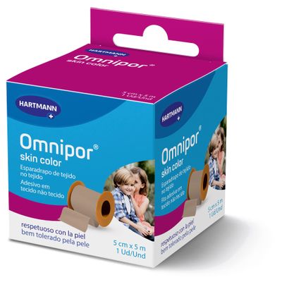 Omnipor: Hypoallergenic nonwoven tape for sensitive skin, 5 cm x 5 m, skin-colored