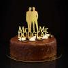 Wedding Cake Topper with “Mr & Mr” Text, Glitter Gold, Gay Two Men Beach Wedding Silhouette, Personalized Name and Date view 1