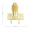 Wedding Cake Topper with “Mr & Mr” Text, Glitter Gold, Gay Two Men Beach Wedding Silhouette, Personalized Name and Date view 3