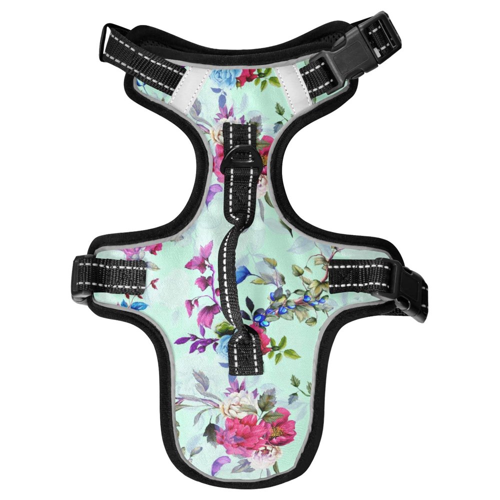 Naanle Watercolor Tropical Floral Dog Harness, Reflective Adjustable Mesh Vest