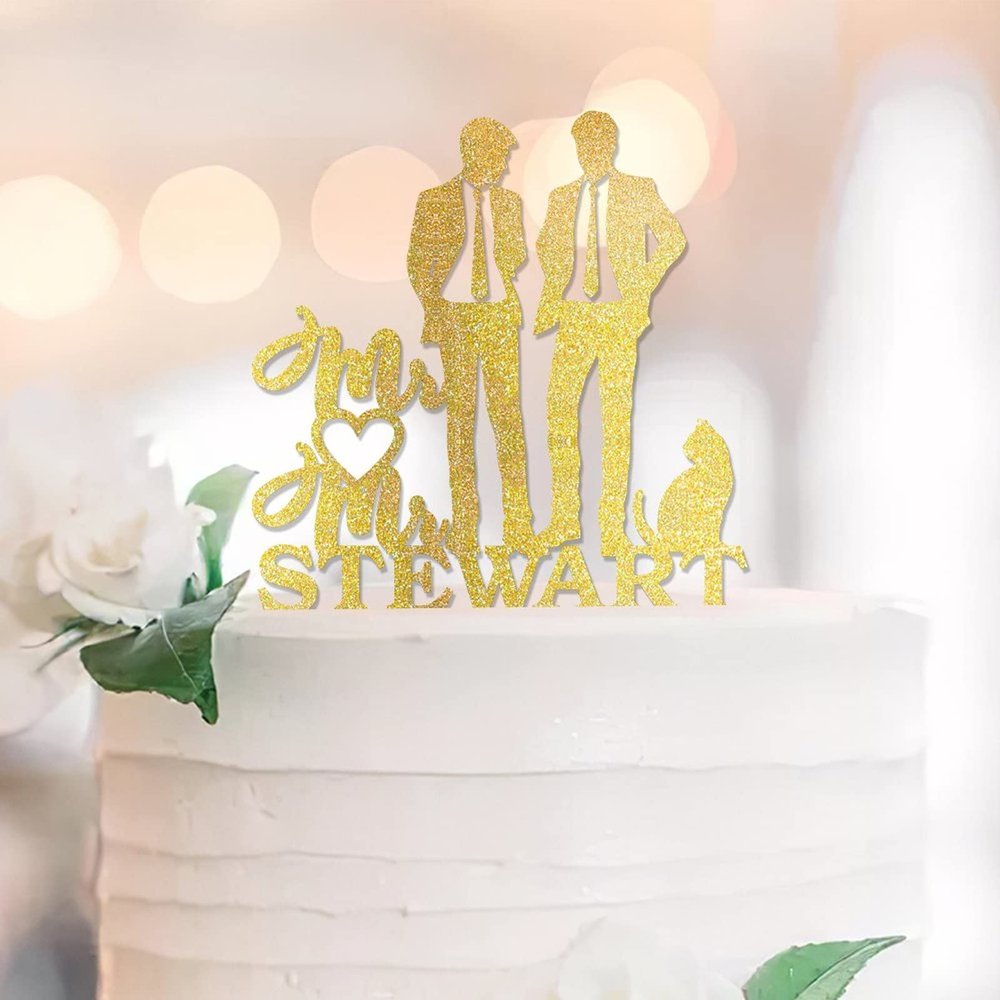 Glitter Wedding Cake Topper, Mr & Mr, Personalized, 6 in