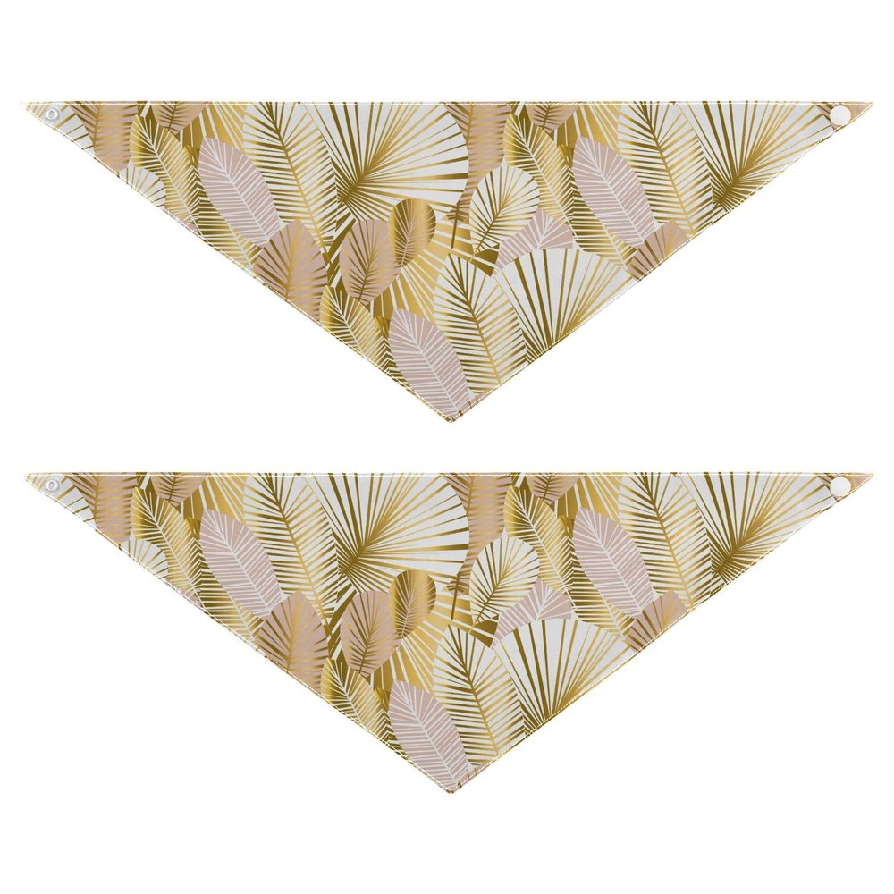 2-Pack Dog Bandanas with Snap Buttons, Triangle Pet Scarf Set, Gold Halo Rose Abstract Leaves