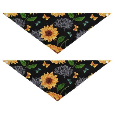 2-Pack Milk Silk Dog Bandanas for Pets, Snap-Button Triangle Scarf Set for Small to Large Puppies, Dogs and Cats, Large Yellow Watercolor Pencil
