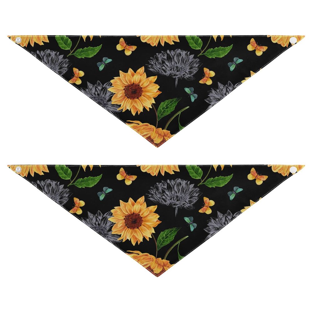 2-Pack Milk Silk Dog Bandanas for Pets, Snap-Button Triangle Scarf Set for Small to Large Puppies, Dogs and Cats, Large Yellow Watercolor Pencil