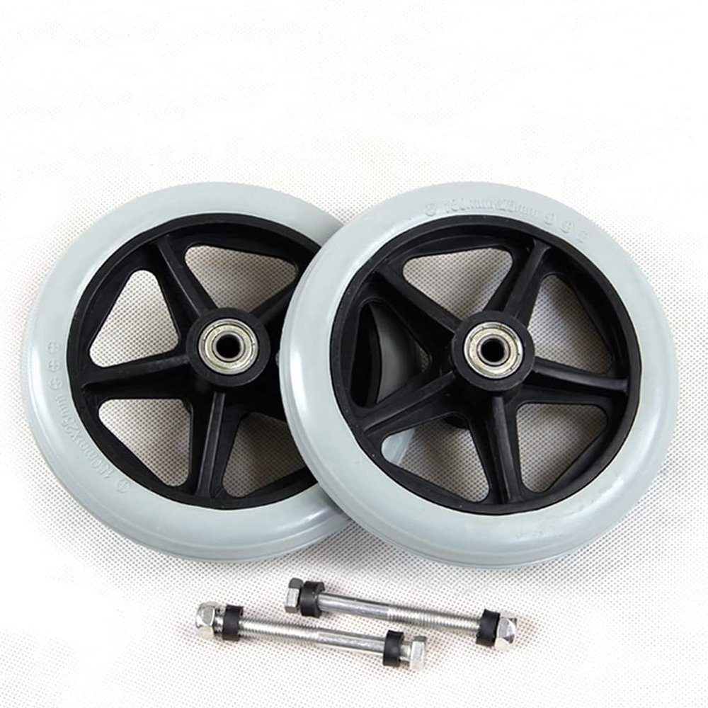 vikitim Wheelchair Front Wheels 6–8 Inch, Black/Gray Swivel Casters, Slip-Resistant Rubber Replacement Wheels for Rollators, Max. Load 120 kg, 6 Inch