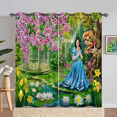 ANHOPE Princess Beast Flower Lotus Blackout Curtains with Grommets for Kids and Girls, Thermal Curtains for Living Room and Bedroom, 2-Piece Set, H 72 x W 66 in