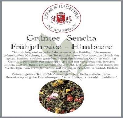 Lerbs & Hagedorn Sencha Green Tea Spring Tea, Fruity Vanilla, 1 kg (approx. 81 liters), with Pink and Yellow Rosebuds