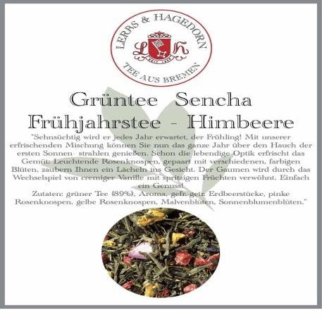 Lerbs & Hagedorn Sencha Green Tea Spring Tea, Fruity Vanilla, 1 kg (approx. 81 liters), with Pink and Yellow Rosebuds