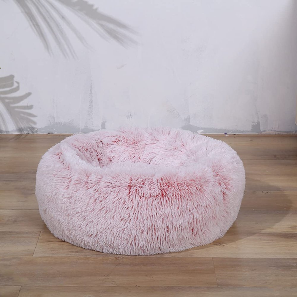 Calming Donut Dog & Cat Bed, Self-Warming Plush Faux Fur, 100 cm