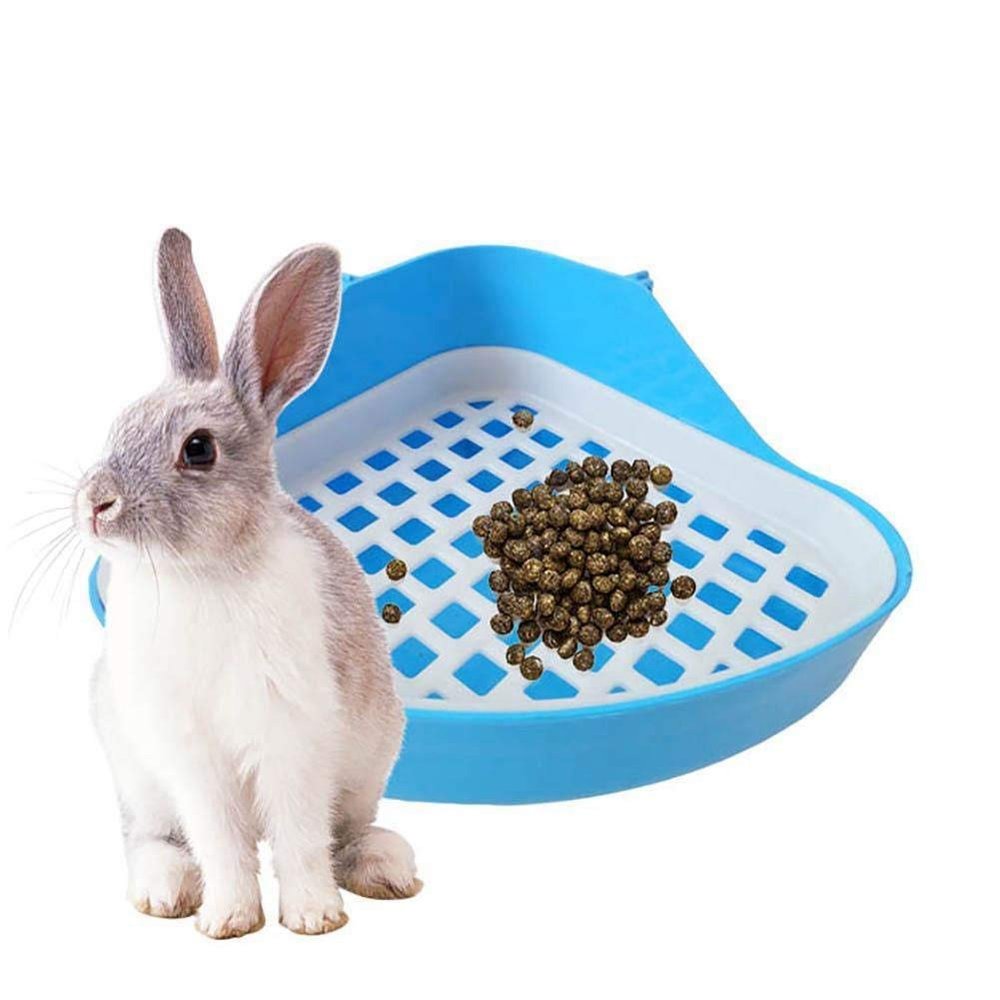 Bunny Litter Box with Corner Design, Small Animal Waste Bin for Rabbits, (Blue)