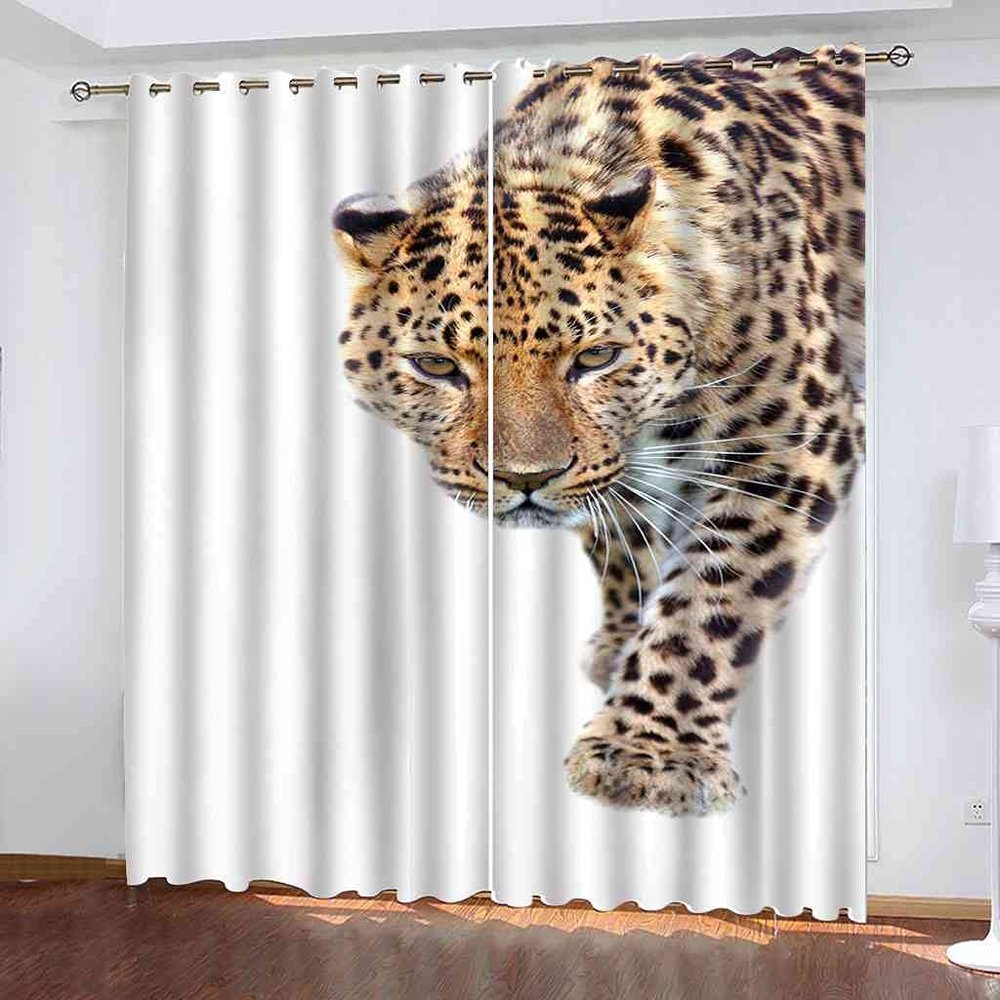 JSHEN Blackout Curtains for Kids' Room, Grommet Curtains, Set of 2, 3D Digital Print Leopard Pattern, 170 x 200 cm, Polyester
