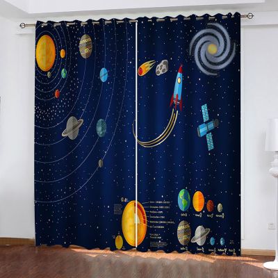 Blackout Thermal Curtains for Kids, Space Planets & Rocket, 2-Piece Set, 234 x 230 cm