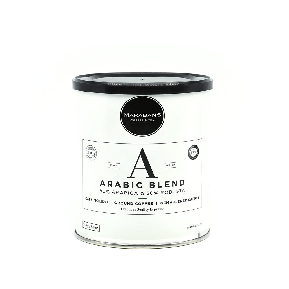 Marabans Arabic Blend Ground Coffee, 80% Arabica, 20% Robusta, 250 g Canister