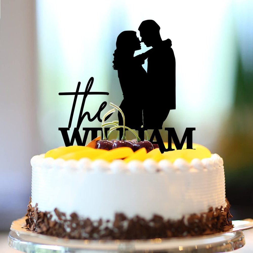 "Mr & Mrs" Cake Topper, Black Acrylic, Personalized