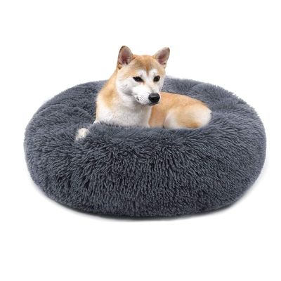 QIYUANT Round Plush Donut Pet Bed, Dark Gray, 70 cm