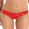 Doomiva Women's Patent Leather Wetlook T-Back Hotpants with Zipper, Red, S view 1