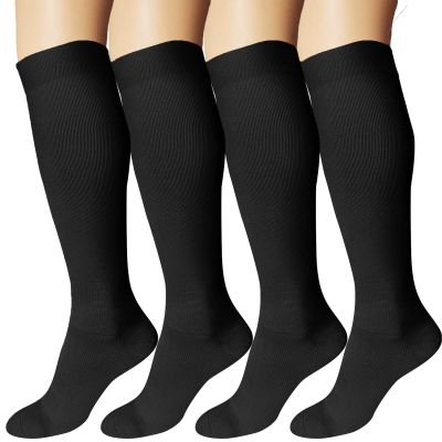 DDOBB Compression Socks for Women and Men, 4 Pairs, Knee-High Support Socks for Travel, Sports, Running and Cycling