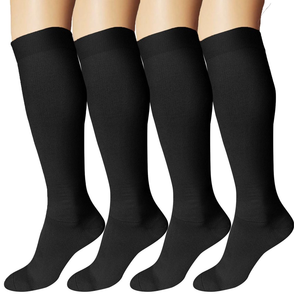 DDOBB Compression Socks for Women and Men, 4 Pairs, Knee-High Support Socks for Travel, Sports, Running and Cycling