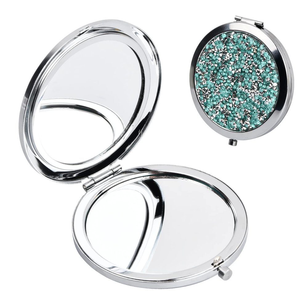 KYSUN 7 cm Compact Folding Pocket Mirror, 1x/2x, Green Diamond