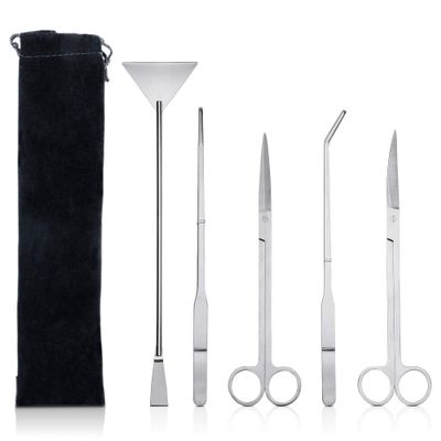 Ecoodisk 5-in-1 Aquascaping Tool Set for Aquariums, Rust-Resistant Stainless Steel Tweezers, Scissors and Spatula