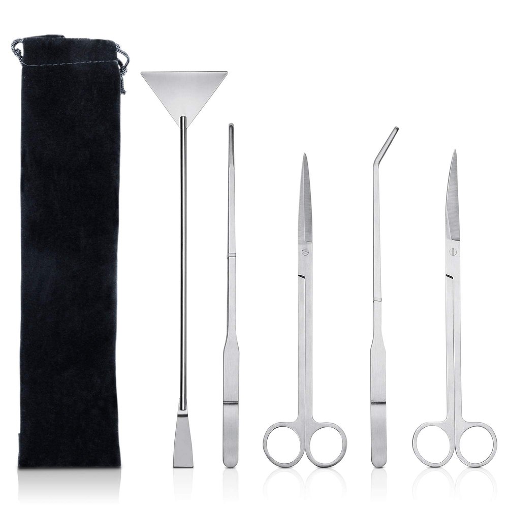 Ecoodisk 5-in-1 Aquascaping Tool Set for Aquariums, Rust-Resistant Stainless Steel Tweezers, Scissors and Spatula