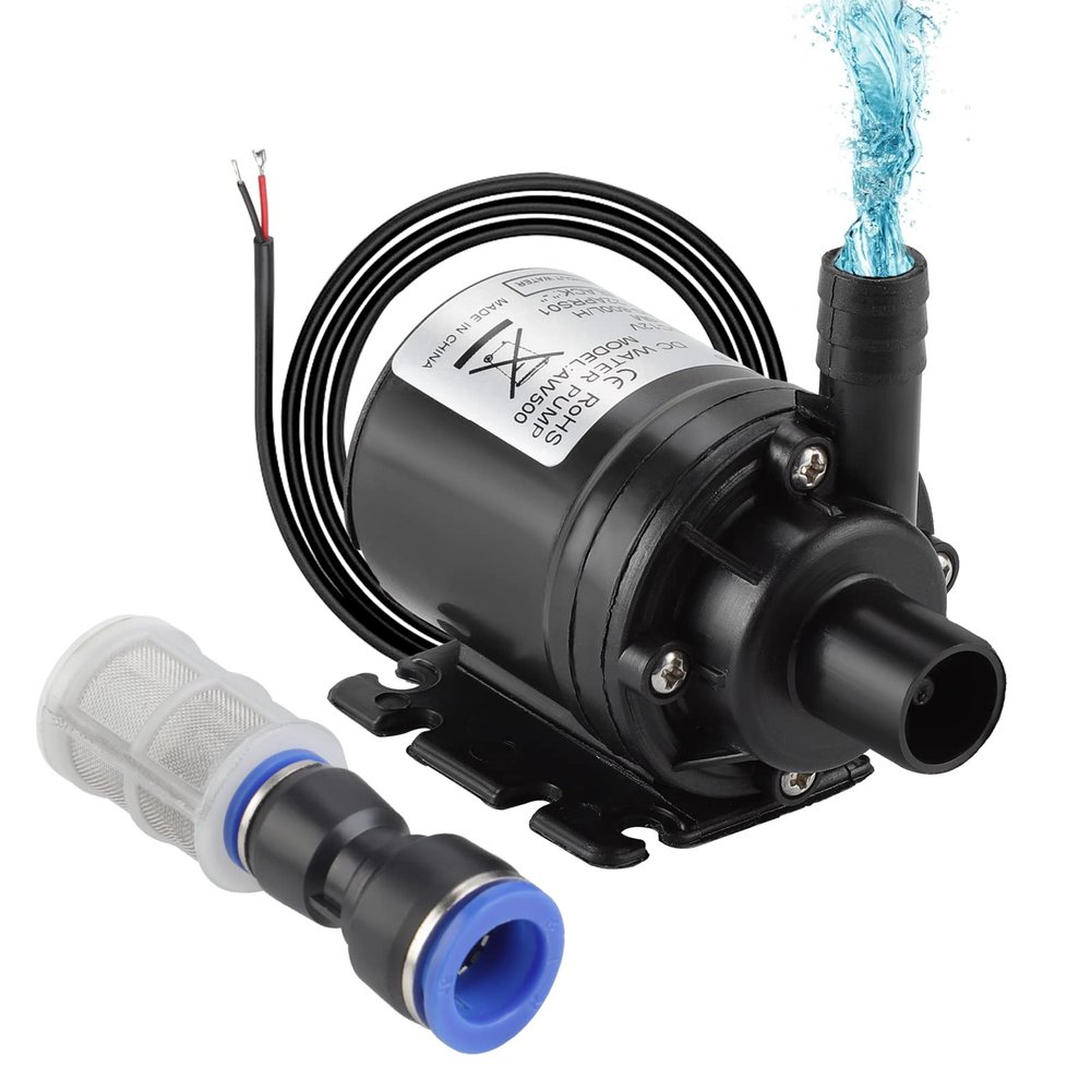 HSEAMALL 12V DC Mini Water Pump with Filter, Brushless Submersible Pump