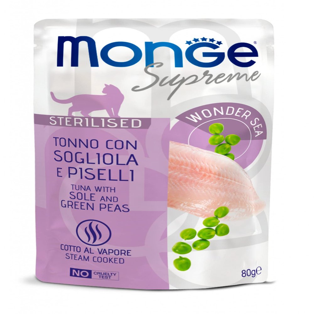 Monge Supreme Sterilized Tuna with Sole & Green Peas Wet Cat Food, 80 g