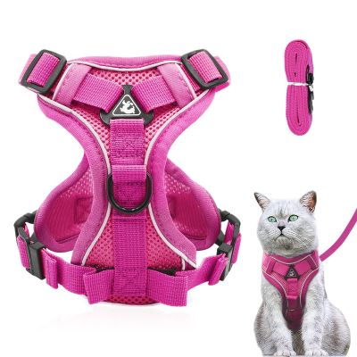 Adjustable Escape-Proof Cat Harness with Leash Set (Pink - L)