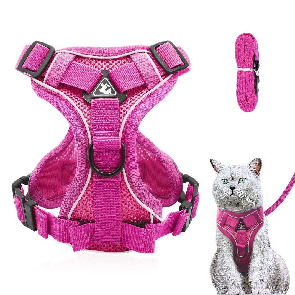 Adjustable Escape-Proof Cat Harness with Leash Set (Pink - L)