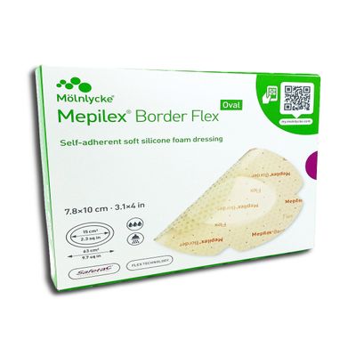Mepilex Border Flex Oval 7.8 x 10 cm, Self-Adhering Silicone Foam Dressing, Pack of 5