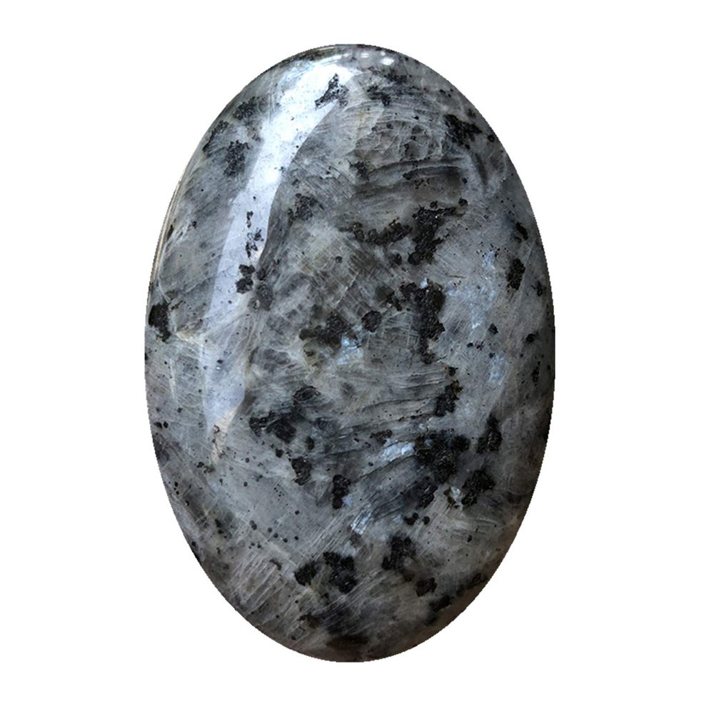 Ladeukoi Elliptical Palm Stone, Polished Worry Pocket Massage Energy Stone, Healing Crystal for Chakras and Reiki, Black Labradorite