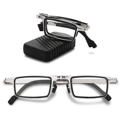 VEVESMUNDO Folding Metal Reading Glasses, Rectangular Mini, with Case (+4.0)