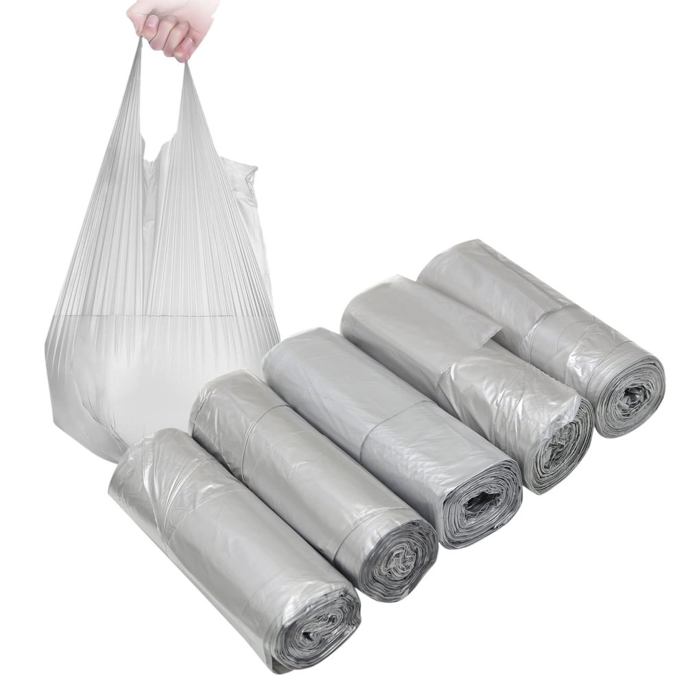 Bathroom Trash Bags, 1.2 L, 5 Rolls/100 Count, Small Handles, for Office, Kitchen & Bedroom, Portable, Strong, Silver, 100 Count