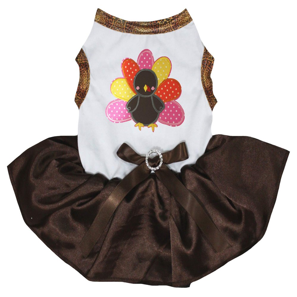 Petitebelle Rainbow Turkey Puppy Dog Dress (White/Brown, XXX-Large)